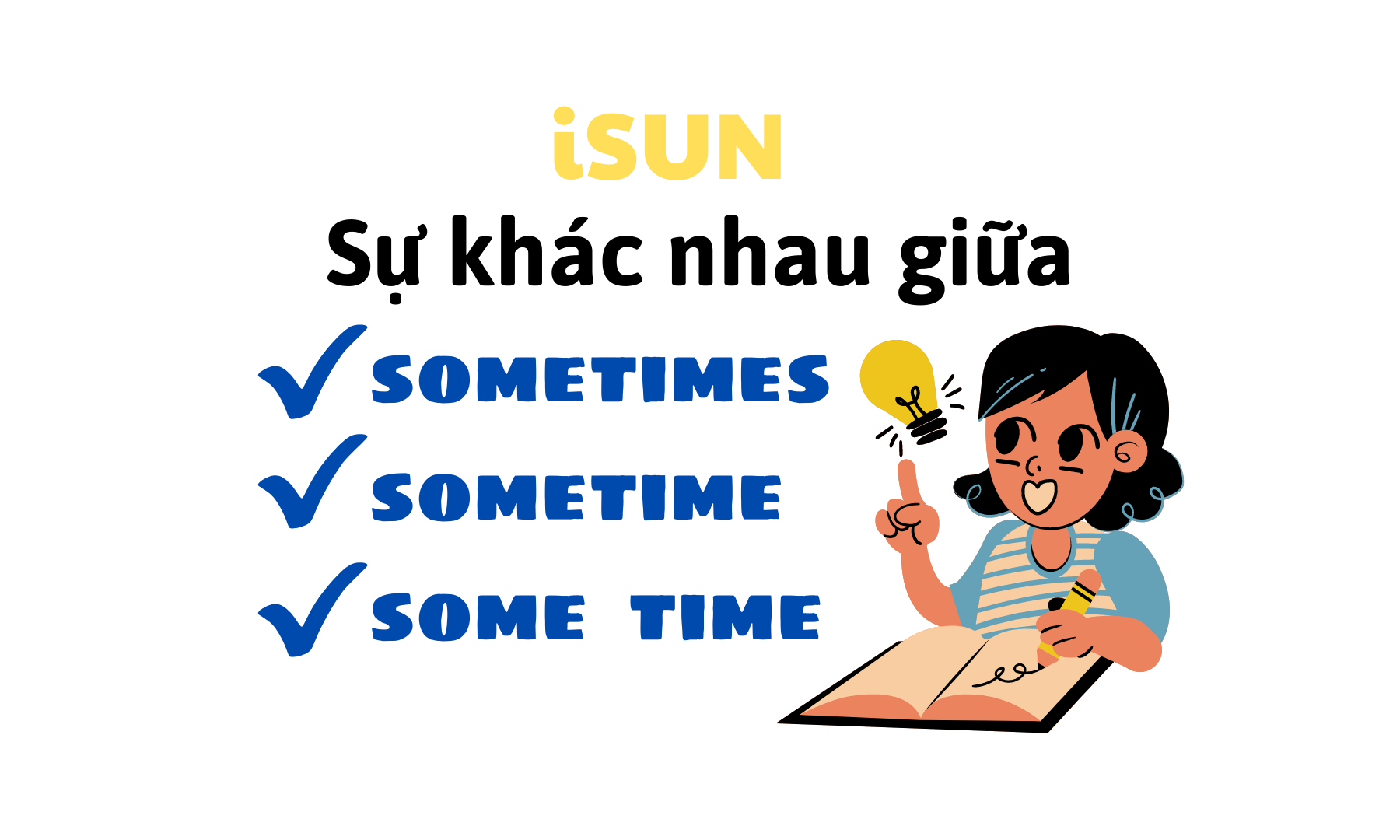 Sự khác nhau giữa sometimes, sometime, some time